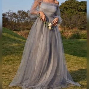 Off Shoulder Formal Grey Dress